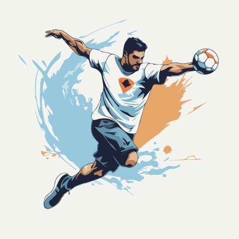 Soccer player kicks the ball. Vector illustration in retro style