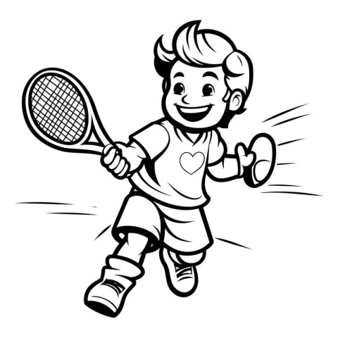 Tennis Player - Black and White Cartoon Illustration for Colorin