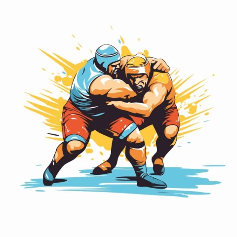 Rugby players action cartoon sport graphic vector. T-shirt print