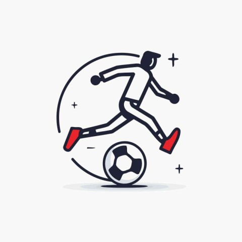 Soccer player with ball flat line icon. Vector linear illustrati