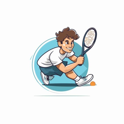 Tennis player with racket. Vector illustration in cartoon style