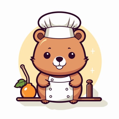 Cute hamster chef in hat and apron. Vector illustration.