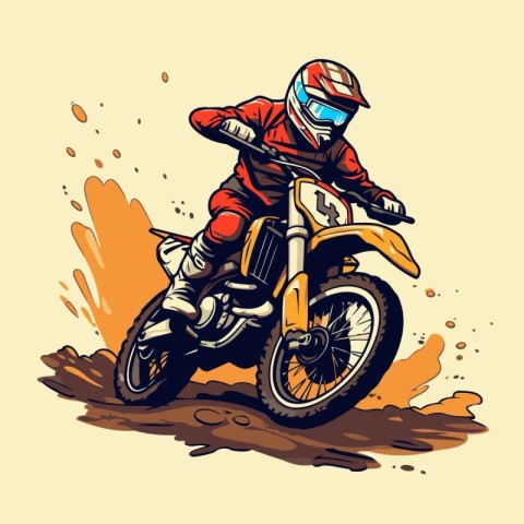 Motocross rider on the road. Vector illustration in retro style.