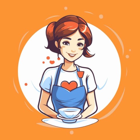 Beautiful young woman in apron and apron. Vector illustration