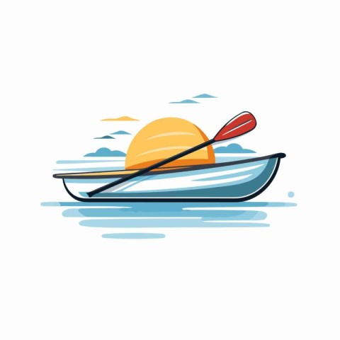 Kayak with sun on the water. Vector illustration in flat style