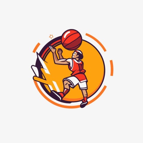 Basketball player with ball in hand. Sport emblem. Vector illust