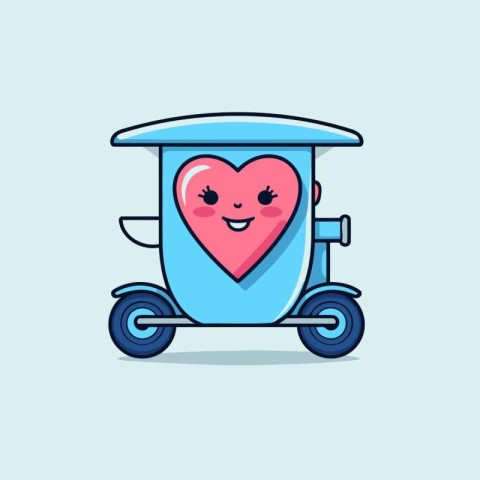 Cute cartoon trash can with heart. Vector illustration. Flat des