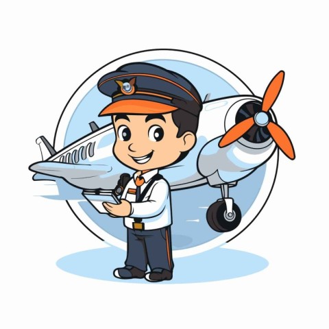 Pilot with airplane cartoon design. vector illustration eps 10.