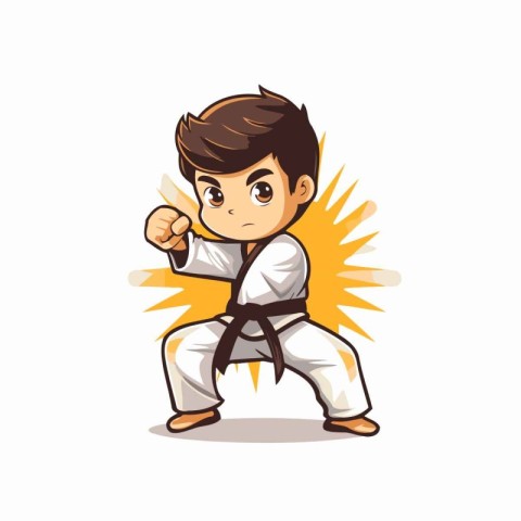 Karate boy on white background. Vector illustration in cartoon s