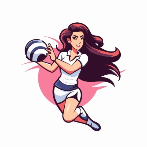 Rugby player woman with ball. Vector illustration in cartoon sty