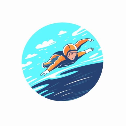 Man swimming on the wave. Vector illustration in a flat style.