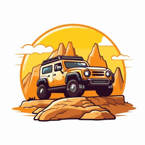 Off-road vehicle in the desert. Vector illustration in cartoon s