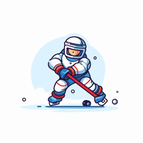 Ice hockey player in helmet and gloves. Vector illustration. Lin