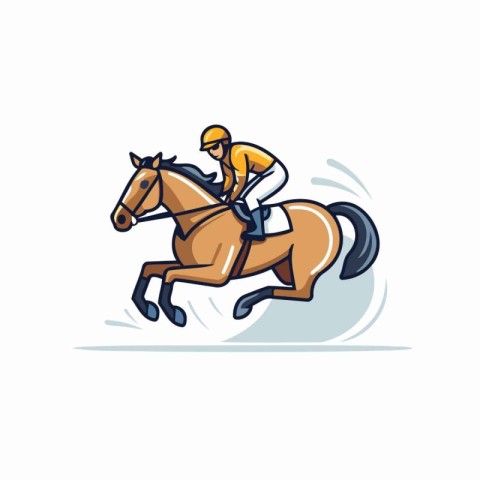 Illustration of jockey riding a horse on white background - vect