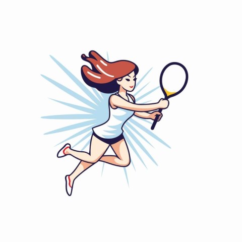 Tennis player woman with racket. Cartoon vector illustration iso