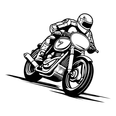 Motorcyclist on a motorcycle. monochrome vector illustration.