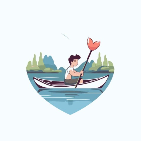 Man in a canoe on the river. Vector illustration in flat style