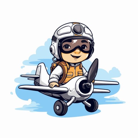 Vector illustration of a boy pilot in a helmet with a toy airpla