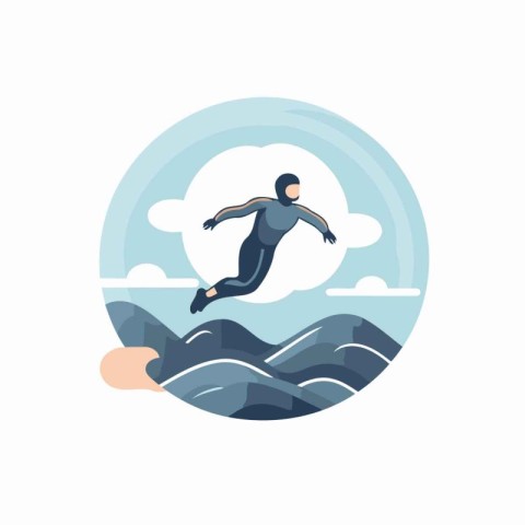 Man jumping into the water. Vector illustration in a flat style.