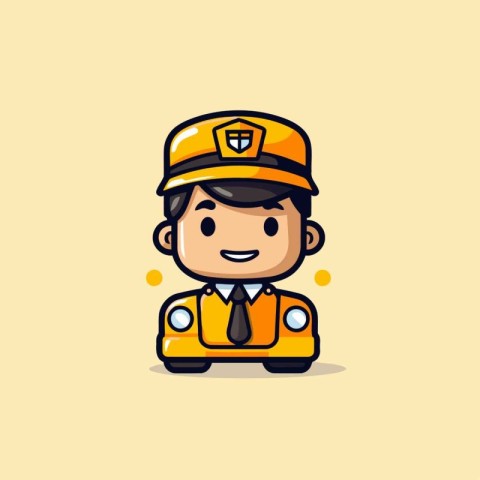 Cute taxi driver cartoon character vector illustration. Flat des