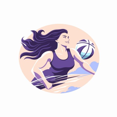 Woman playing beach volleyball. Vector illustration in cartoon s