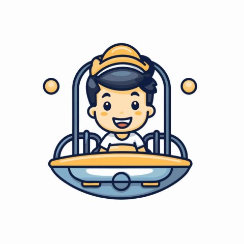 Cute boy driving a carousel. vector illustration. Flat design st