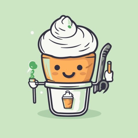 Cute ice cream cartoon character. Vector illustration. flat desi