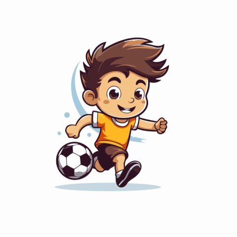 Cute boy playing soccer cartoon vector Illustration on a white b