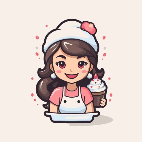 Cute girl chef with ice cream. Vector illustration in cartoon st