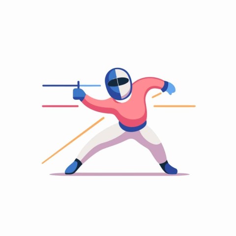 Fencing vector flat icon on white background. Athlete in helmet