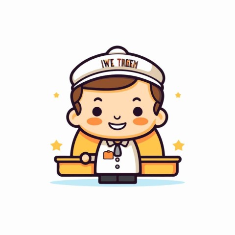 Cute cartoon chef in uniform and hat. Vector Illustration.