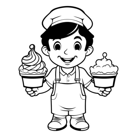 Illustration of a Little Boy Wearing a Chef Uniform and Holding