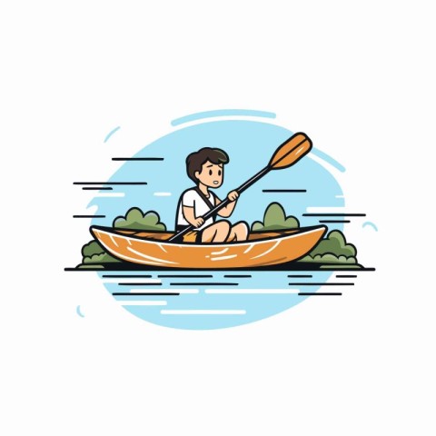 Man in a canoe on the river. Vector illustration in flat style