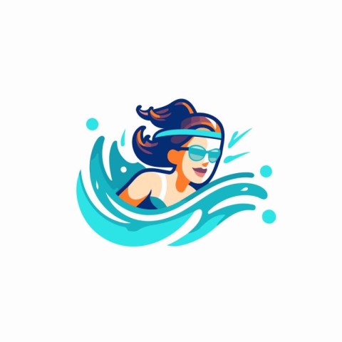 Swimming woman vector logo. Sportswoman swimming in the pool.