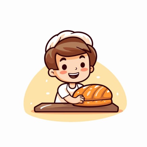 Cute baker boy with bread. Vector illustration on white backgrou