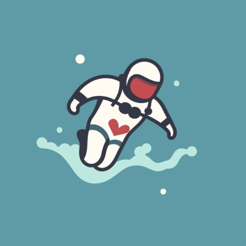 Astronaut floating in the water. Flat style vector illustration.