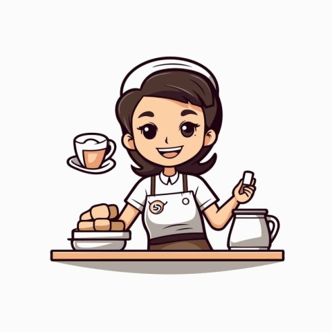 Cute waitress cartoon icon. Restaurant and food theme. Colorful