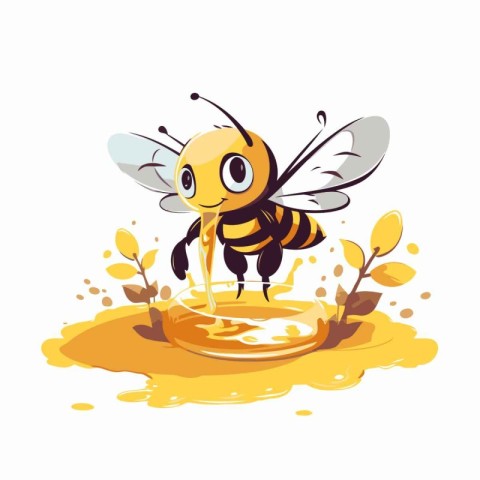 Illustration of a bee collecting honey on a golden coin. Vector