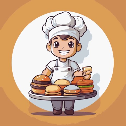 Cartoon chef with hamburger and ice cream vector illustration gr