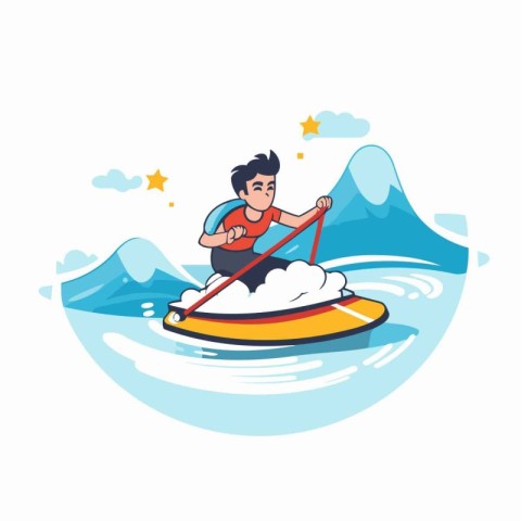 Young man riding a watercraft. Vector illustration in cartoon st