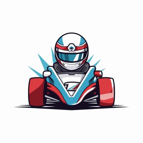 Cartoon vector illustration of a racing car racing driver with h