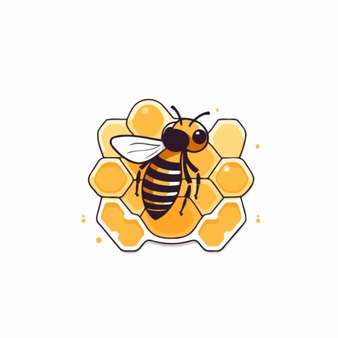 Honey bee in honeycombs. Vector illustration in flat style