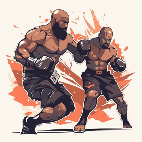 Two kickboxers fighting. Vector illustration of two kickboxers.