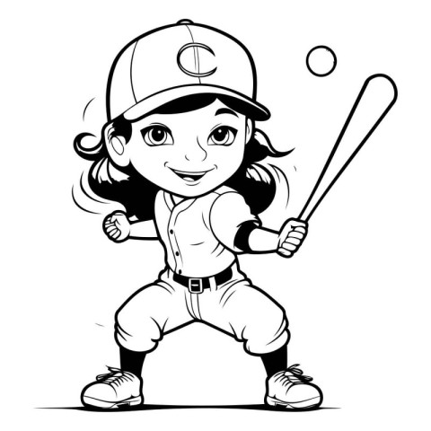 Girl Baseball Player Cartoon Mascot. Vector illustration ready f