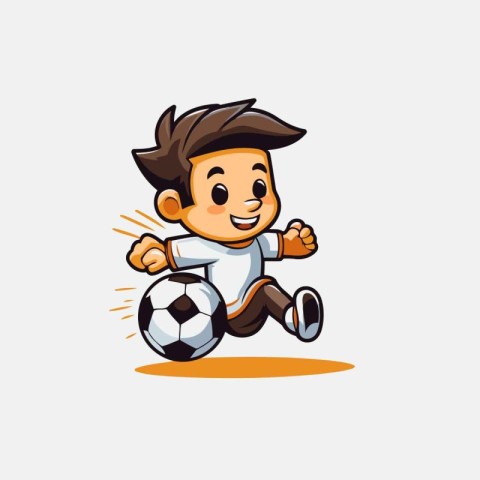 Cartoon boy playing soccer. Vector illustration of a boy playing