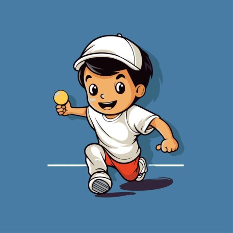 Cute Little Boy Playing Table Tennis Cartoon Character Vector Il