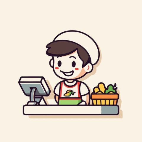 Cute cartoon boy in chef hat.cooking concept. Vector illustratio