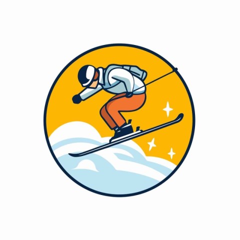 Skiing icon. Vector illustration of skier jumping in the air.