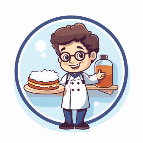 Cute boy chef with food and drink cartoon vector illustration gr