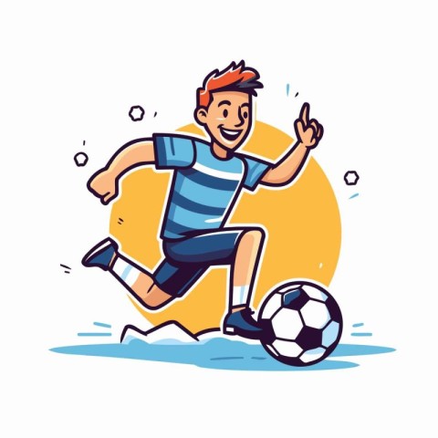 Soccer player with ball. Vector illustration in flat cartoon sty